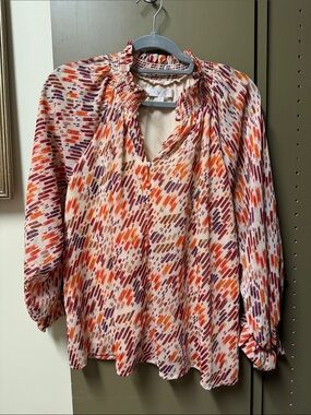 Karlie Blouse with Orange and Purple Abstract Brush Print